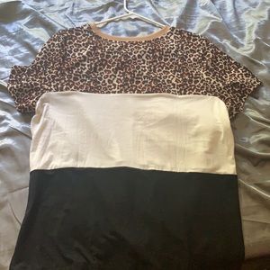 leopard color block tee shirt